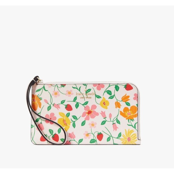 kate spade new york Handbags - Kate Spade Strawberry Garden Pink Multi Medium L-zip Lucy Wristlet NWT MSRP $139